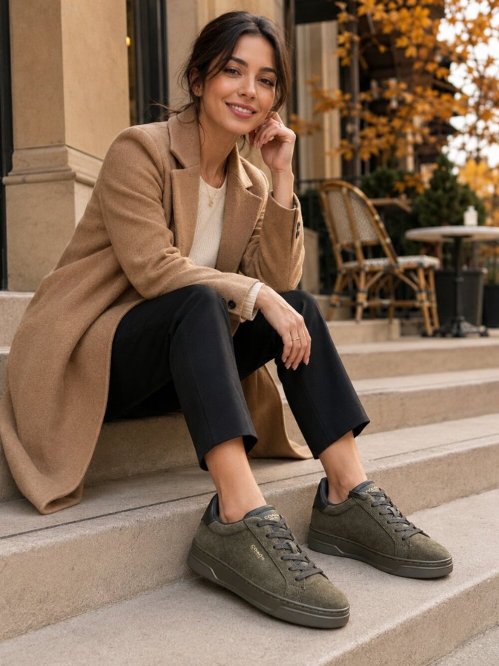 Coach High Line Suede Leather Sneakers Olive Lace Up Shoes Women's Size 5 NIB - Picture 3 of 9